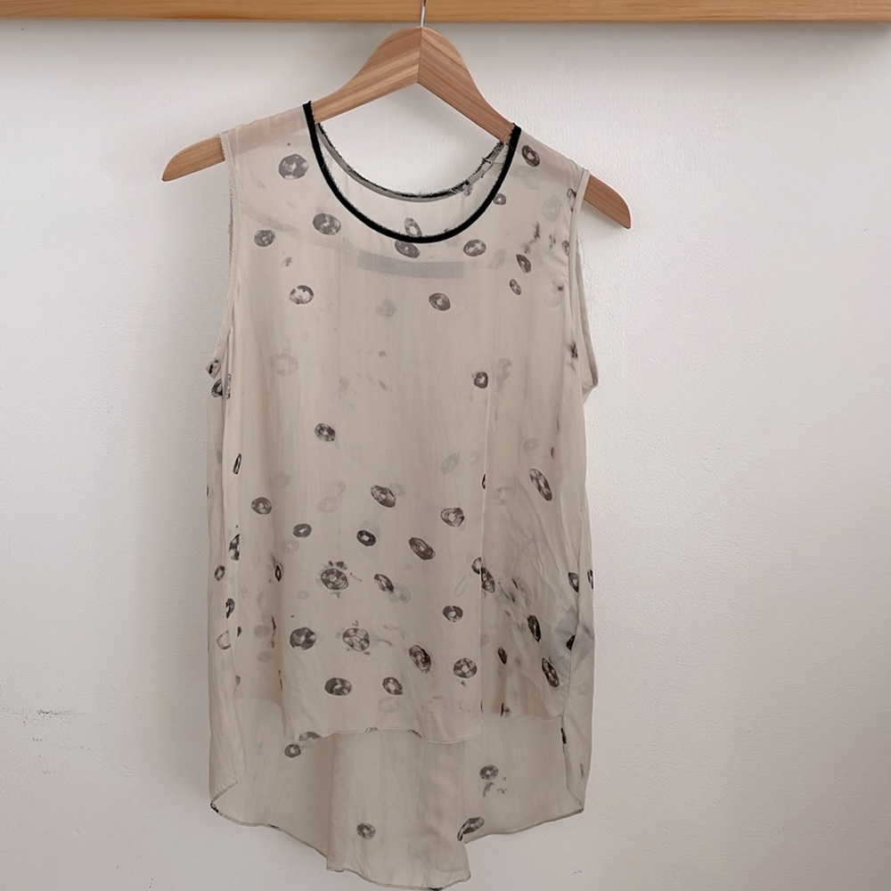 NWOT Raquel Allegra Silk print sleeveless high low sheer top